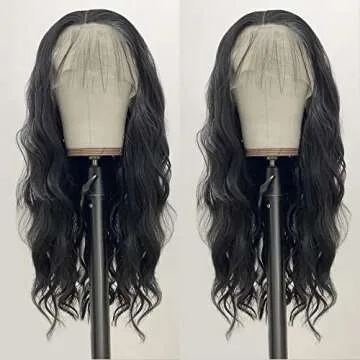 Candice Hair 13x4 Lace Front Wigs Long Natural Wave Hair Heat Resistant #1B Black Synthetic Glueless Wigs for Women Pre Plucked with Baby Hair Swiss Lace Wigs for Daily Party Use 24 Inch