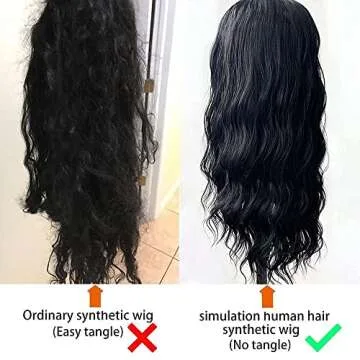 Candice Hair 13x4 Lace Front Wigs Long Natural Wave Hair Heat Resistant #1B Black Synthetic Glueless Wigs for Women Pre Plucked with Baby Hair Swiss Lace Wigs for Daily Party Use 24 Inch