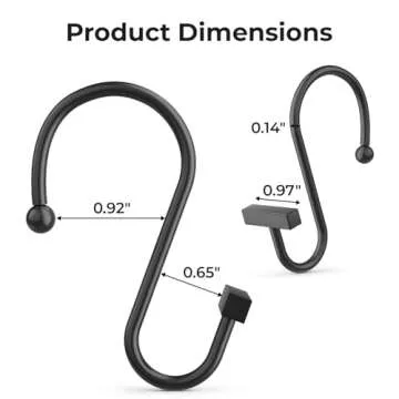 Bathway Shower Curtain Hooks, Black Shower Curtain Rings Rust Proof, 12PCS Shower Hooks for Shower C...