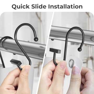 Bathway Shower Curtain Hooks, Black Shower Curtain Rings Rust Proof, 12PCS Shower Hooks for Shower Curtain, T-Bar Design Convenient Elegant Shower Curtain Hangers for Bathroom Kitchen Wardrobe