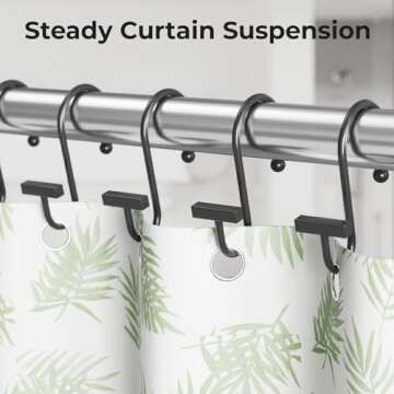 Bathway Shower Curtain Hooks, Black Shower Curtain Rings Rust Proof, 12PCS Shower Hooks for Shower Curtain, T-Bar Design Convenient Elegant Shower Curtain Hangers for Bathroom Kitchen Wardrobe