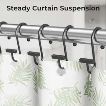 Bathway Shower Curtain Hooks, Black Shower Curtain Rings Rust Proof, 12PCS Shower Hooks for Shower Curtain, T-Bar Design Convenient Elegant Shower Curtain Hangers for Bathroom Kitchen Wardrobe