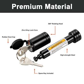 TOPSHINE Trailer Hitch Lock Black, Hitch Pin Lock with 5/8 Inch Diameter Anti-Theft Hitch Locking Pi...