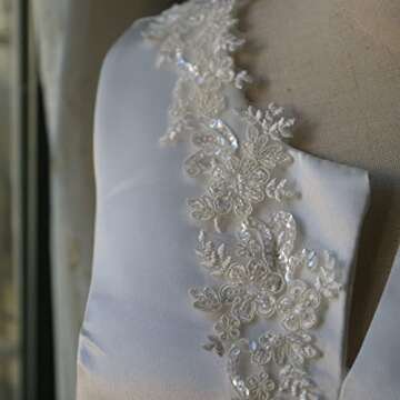 G-RUI 6cm*2yards Luxury Beaded Embroidery Flower lace Appliques for Wedding Dresses Rhinestone Applique Patches Embroidery lace parches ropa (Off White Color)…