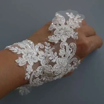 G-RUI 6cm*2yards Luxury Beaded Embroidery Flower lace Appliques for Wedding Dresses Rhinestone Applique Patches Embroidery lace parches ropa (Off White Color)…