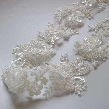 G-RUI 6cm*2yards Luxury Beaded Embroidery Flower lace Appliques for Wedding Dresses Rhinestone Applique Patches Embroidery lace parches ropa (Off White Color)…