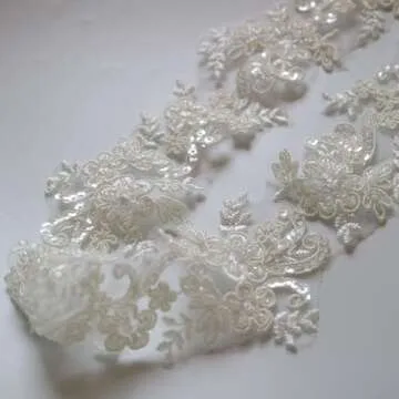 G-RUI 6cm*2yards Luxury Beaded Embroidery Flower lace Appliques for Wedding Dresses Rhinestone Applique Patches Embroidery lace parches ropa (Off White Color)…