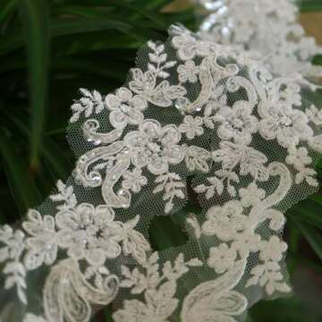 G-RUI 6cm*2yards Luxury Beaded Embroidery Flower lace Appliques for Wedding Dresses Rhinestone Applique Patches Embroidery lace parches ropa (Off White Color)…