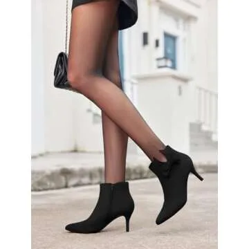 Ermonn Womens Tie Knot Ankle Boots Pointed Toe Stacked High Heels Side Zipper Booties fashion Shoes