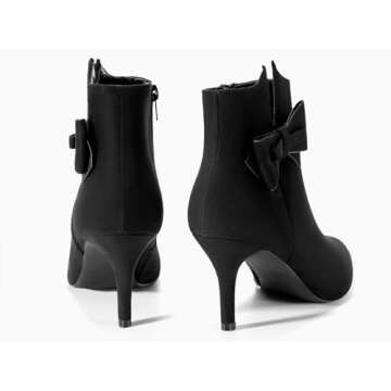 Ermonn Womens Tie Knot Ankle Boots Pointed Toe Stacked High Heels Side Zipper Booties fashion Shoes