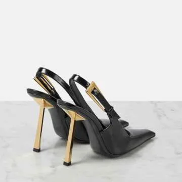 THESHY Women's Slingback Stiletto High Heels Square Toe Metal Buckle Pumps Backless Patent Leather Fashion Dress Shoes for Women Black