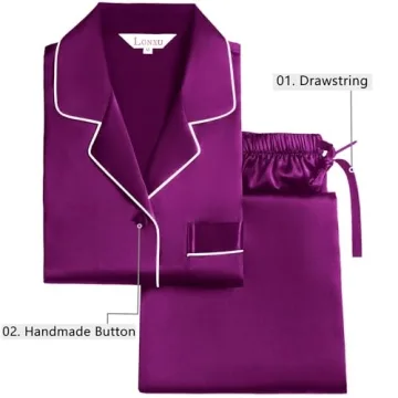 LONXU Women's Silk Satin Pajamas - Luxurious Comfort