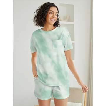 NORACORA Lounge Set for Women Tie Dye Pajama Tshirt Tops Casual Shorts Cute Pajamas 2 Pieces Matchin...