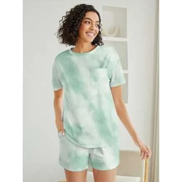 NORACORA Lounge Set for Women Tie Dye Pajama Tshirt Tops Casual Shorts Cute Pajamas 2 Pieces Matchin...