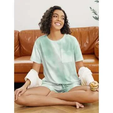 NORACORA Lounge Set for Women Tie Dye Pajama Tshirt Tops Casual Shorts Cute Pajamas 2 Pieces Matching Clothing