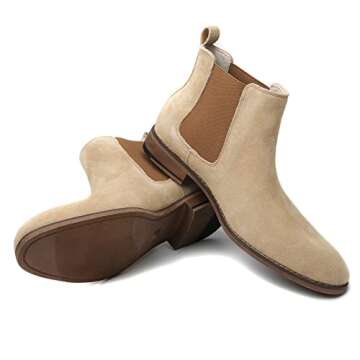 Cestfini Chelsea Boots Men Classic Elastic Dress Boots Casual Men's Leather Chelsea Ankle Boots E05-CAMEL-10