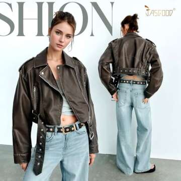 JASGOOD Women Leather Belt Fashion Studded Belt Ladies Punk Belt Gold Buckle Vintage Leather Belt fo...