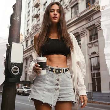 JASGOOD Women Leather Belt Fashion Studded Belt Ladies Punk Belt Gold Buckle Vintage Leather Belt for Jeans Dress