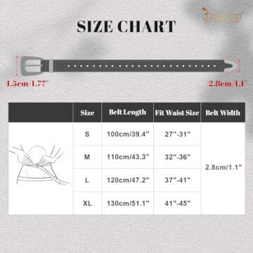 JASGOOD Women Leather Belt Fashion Studded Belt Ladies Punk Belt Gold Buckle Vintage Leather Belt for Jeans Dress