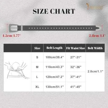 JASGOOD Women Leather Belt Fashion Studded Belt Ladies Punk Belt Gold Buckle Vintage Leather Belt for Jeans Dress