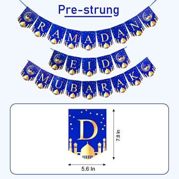 Ramadan Decorations for Home, Ramadan Mubarak Decorations Set with Ramadan & Eid & Mubarak Banner, 12 Swirl Strings, 6 Tissue Pom Poms, 1 Foil Moon Balloon, 30 Latex Balloons for Home Decor