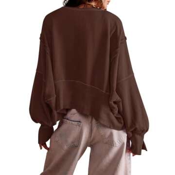 Zwurew Womens Crewneck Sweatshirt Roundneck Long Sleeve Tops Loose Workout Sweatshirt Coffee M