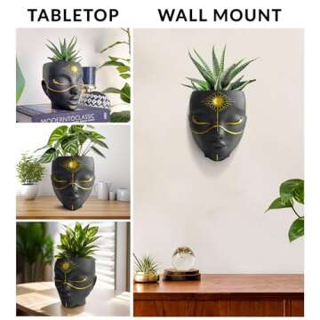 Bossa Linda Head Planter - Indoor & Outdoor Home Decor Gifts for Plant Lovers - for Flat Surface or ...
