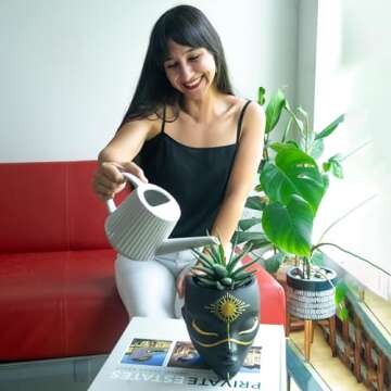 Bossa Linda Head Planter - Indoor & Outdoor Home Decor Gifts for Plant Lovers - for Flat Surface or Wall Mount - Unique Face Planter for Flowers, Succulents, & More (7 inch, Sunsola Design, Black)