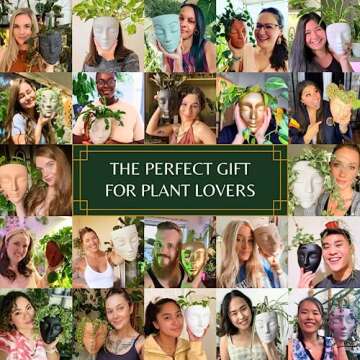 Bossa Linda Head Planter - Indoor & Outdoor Home Decor Gifts for Plant Lovers - for Flat Surface or Wall Mount - Unique Face Planter for Flowers, Succulents, & More (7 inch, Sunsola Design, Black)