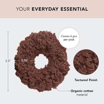Kitsch Organic Cotton Scrunchies - Large Fluffy Hair Ties and Ponytail Holders for Women and Girls, 6pc (Neutral)