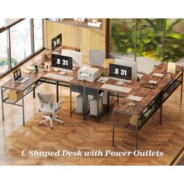 SUPERJARE L Shaped Desk with Power Outlets, Computer Desk with Drawer, Reversible Corner Desk with Grid Storage Bookshelf, Home Office Desk, Rustic Brown