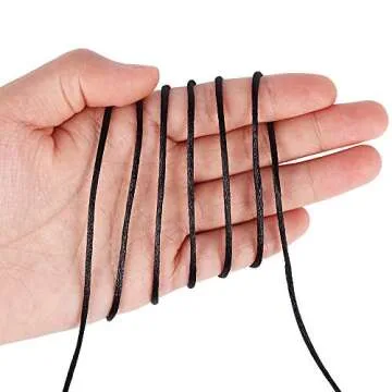 Tenn Well Nylon Satin Cord, 295 Feet 2mm Black Silky Rattail Cord Necklace String for Jewelry Making, Bracelets, Necklaces, Lanyards, Keychains, Beading