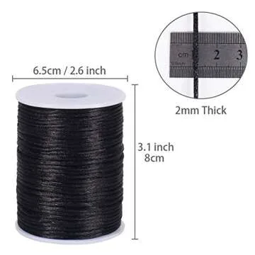 Tenn Well Nylon Satin Cord, 295 Feet 2mm Black Silky Rattail Cord Necklace String for Jewelry Making, Bracelets, Necklaces, Lanyards, Keychains, Beading