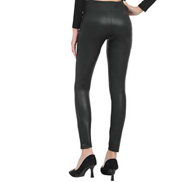 Faux Leather Leggings for Women Tummy Control Stretch High Waist Pleather Pants Black