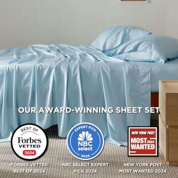 Bedsure Queen Sheet Set, Cooling Sheets for Queen Size Bed Set, Rayon Derived from Bamboo, Breathabl...