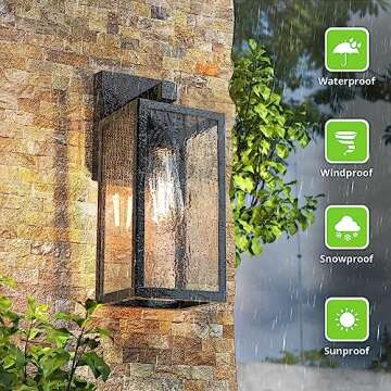 MAXvolador Outdoor Wall Sconce, Exterior Waterproof Wall Lantern Light Fixtures, Black Porch Lights with Toughened Glass Shade, Anti-Rust E26 Socket Front Door Wall Mount Lighting, 2 Pack