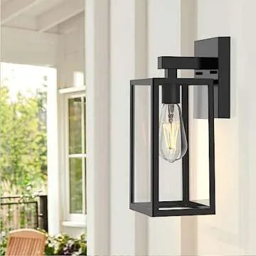 MAXvolador Outdoor Wall Sconce, Exterior Waterproof Wall Lantern Light Fixtures, Black Porch Lights with Toughened Glass Shade, Anti-Rust E26 Socket Front Door Wall Mount Lighting, 2 Pack