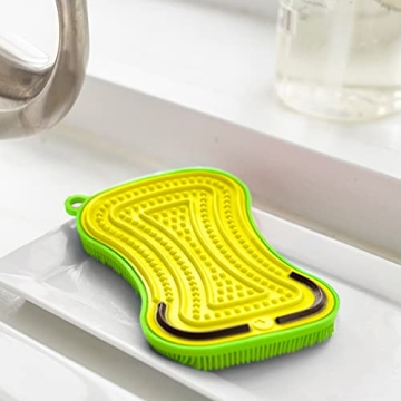 GreenLife Reusable Multipurpose Silicone 2 Pack Sponge and Scrubber, Hygienic and Odor Resistant Dish Washing, Scratch Free Cleaning, Dishwasher and Microwave Safe, BPA Free, Green and Yellow