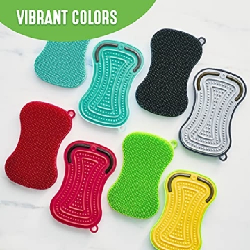 GreenLife Reusable Multipurpose Silicone 2 Pack Sponge and Scrubber, Hygienic and Odor Resistant Dish Washing, Scratch Free Cleaning, Dishwasher and Microwave Safe, BPA Free, Green and Yellow