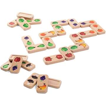 PlanToys Wooden Veggie & Fruit Dominoes (5639)| Sustainably Made from Rubberwood and Non-Toxic Paints and Dyes | Eco-Friendly PlanWood