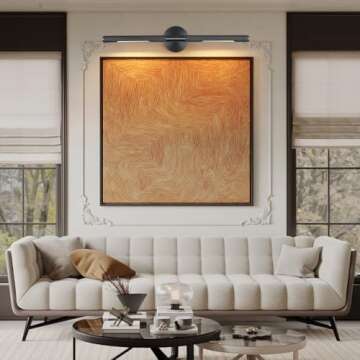 Knurldon Hardwired Black Brass 30" Knurled Picture Light, Dimmable Rotatable 360°Picture Light for ...