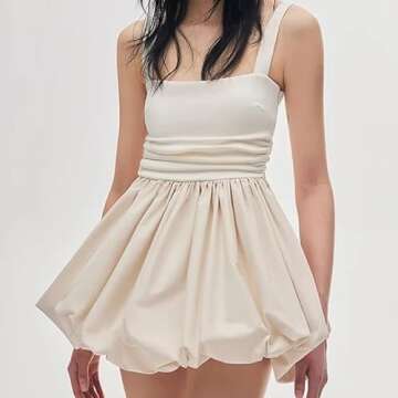 Generic Women Solid Square Neck Sleeveless Tank Ball Gown Dresses Party Mini Dress 1 S