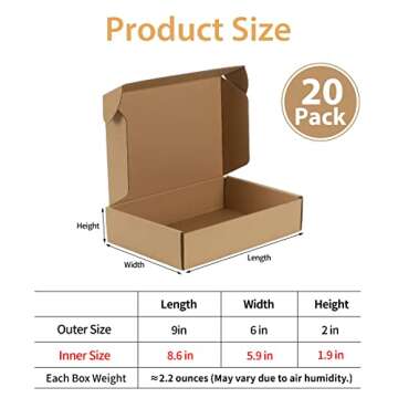 Trwcrt Shipping Boxes - Set of 20 Eco Friendly 9x6x2 Packaging Solution for Small Businesses