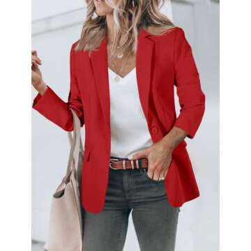Cicy Bell Womens Blazers Open Front Long Sleeve Suit Jackets Business Casual Outfits Red