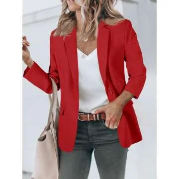 Cicy Bell Womens Blazers Open Front Long Sleeve Suit Jackets Business Casual Outfits Red