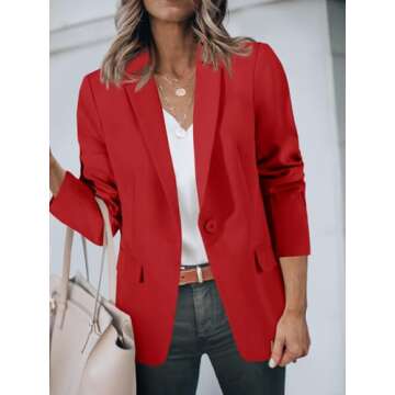 Cicy Bell Womens Blazers Open Front Long Sleeve Suit Jackets Business Casual Outfits Red