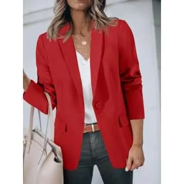 Cicy Bell Womens Blazers Open Front Long Sleeve Suit Jackets Business Casual Outfits Red