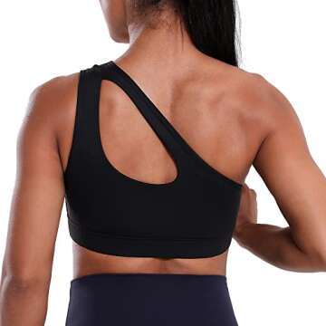 YOGASASA One Shoulder Sport Bra for Women Workout Bras Sexy Cutout Yoga Bra Medium Support,Black