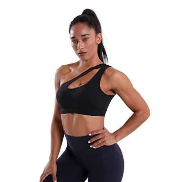 YOGASASA One Shoulder Sport Bra for Women Workout Bras Sexy Cutout Yoga Bra Medium Support,Black