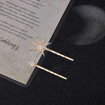 6 Pieces Stars and Moon Hair Clips Wedding Vintage Rhinestone Star Hair Pin Hair Barrettes Metal Alloy Moon Hair Pins for Women Girls Hair Accessories (Gold)